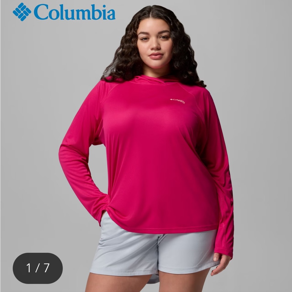 NWOT Columbia Women's PLUS size 3X Navy Blue Long Sleeve PFG Tidal Tee Hoodie